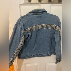 Superdown Blue and Silver Jean Jacket with Fringe